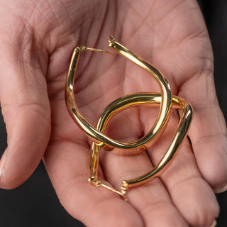 14ct Yellow Gold Large Dangle Twist Hoop Earrings - 50mm