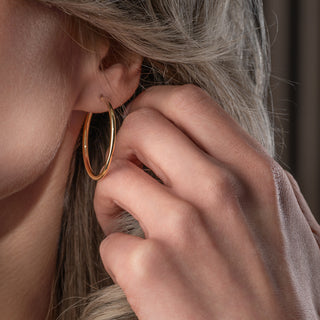 18ct Yellow Gold 32mm Round Hoop Earrings – 2mm Tube