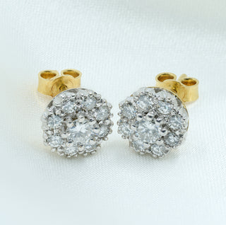 Vintage 18ct Gold Diamond Cluster Stud Earrings – 0.80ct – VS F/G