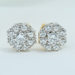 Vintage 18ct Gold Diamond Cluster Stud Earrings – 0.80ct – VS F/G