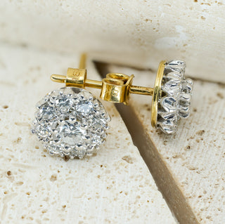 Vintage 18ct Gold Diamond Cluster Stud Earrings – 0.80ct – VS F/G