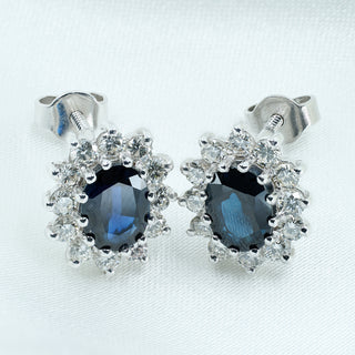 18ct White Gold Diamond & Sapphire Cluster Earrings – 0.60ct Diamonds