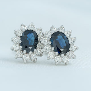 18ct White Gold Diamond & Sapphire Cluster Earrings – 0.60ct Diamonds