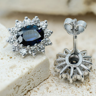 18ct White Gold Diamond & Sapphire Cluster Earrings – 0.60ct Diamonds