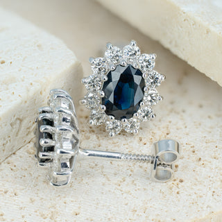 18ct White Gold Diamond & Sapphire Cluster Earrings – 0.60ct Diamonds