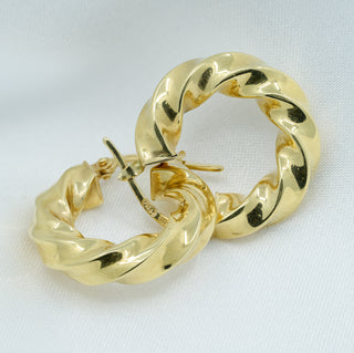 Chunky 18ct Yellow Gold Vintage Spiral Creole Hoop Earrings – 20mm