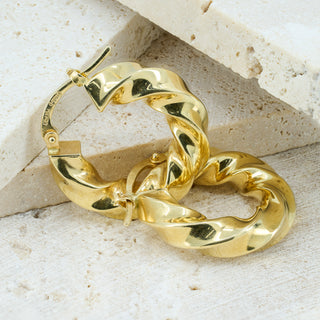 Chunky 18ct Yellow Gold Vintage Spiral Creole Hoop Earrings – 20mm