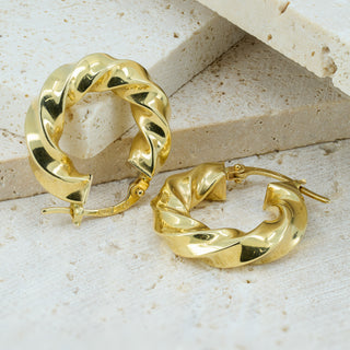 Chunky 18ct Yellow Gold Vintage Spiral Creole Hoop Earrings – 20mm