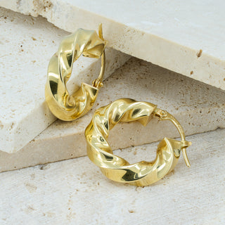Chunky 18ct Yellow Gold Vintage Spiral Creole Hoop Earrings – 20mm