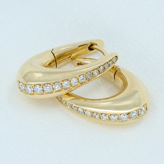 18ct Yellow Gold Diamond Dropper Hoop Earrings – 0.37ct – Pavé Set