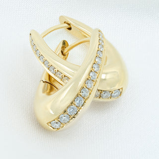18ct Yellow Gold Diamond Dropper Hoop Earrings – 0.37ct – Pavé Set
