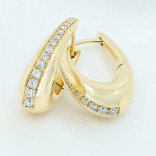 18ct Yellow Gold Diamond Dropper Hoop Earrings – 0.37ct – Pavé Set