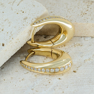 18ct Yellow Gold Diamond Dropper Hoop Earrings – 0.37ct – Pavé Set