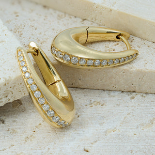 18ct Yellow Gold Diamond Dropper Hoop Earrings – 0.37ct – Pavé Set