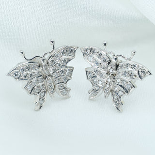 18ct White Gold Diamond Butterfly Earrings – Handmade – Pavé Set