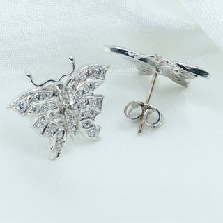 18ct White Gold Diamond Butterfly Earrings – Handmade – Pavé Set