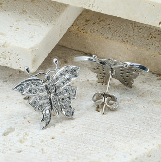 18ct White Gold Diamond Butterfly Earrings – Handmade – Pavé Set