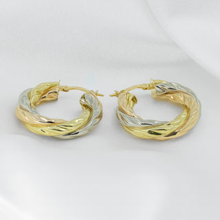 18ct Tri-Colour Gold Chunky Creole Hoop Earrings – 25mm
