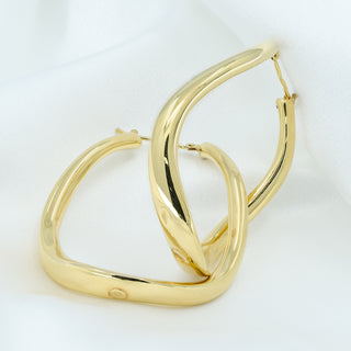 14ct Yellow Gold Large Dangle Twist Hoop Earrings - 50mm