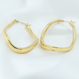14ct Yellow Gold Large Dangle Twist Hoop Earrings - 50mm