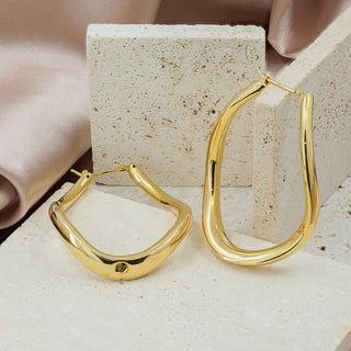 14ct Yellow Gold Large Dangle Twist Hoop Earrings - 50mm