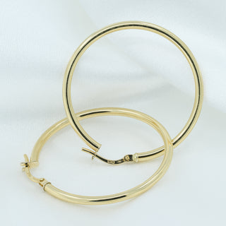 18ct Yellow Gold 32mm Round Hoop Earrings – 2mm Tube
