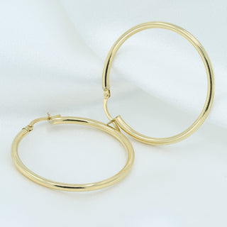 18ct Yellow Gold 32mm Round Hoop Earrings – 2mm Tube