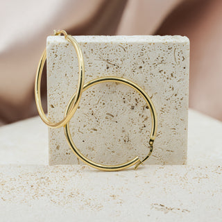 18ct Yellow Gold 32mm Round Hoop Earrings – 2mm Tube