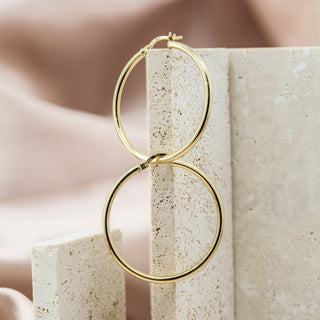 18ct Yellow Gold 32mm Round Hoop Earrings – 2mm Tube