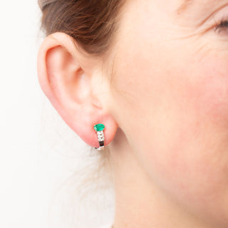 18ct White Gold 0.6ct Oval Cut Emerald & Diamond Lever back Earrings