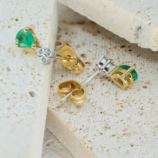 18ct Two-Tone Gold Emerald & Diamond Teardrop Earrings – Pear Cut