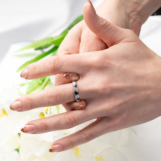 RESERVED 18ct White Gold Diamond And 1ct Sapphire Half Eternity Band Ring (with Resize & Rhodium Plating)