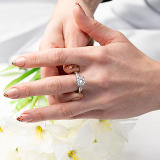 Large Platinum 1ct Natural Diamond Cluster Ring