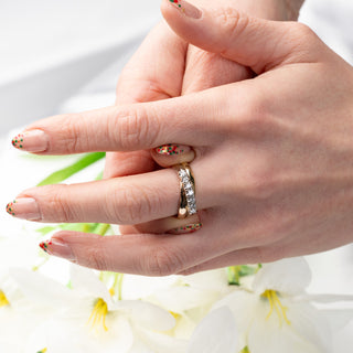 18ct Yellow Gold, Rose and White Diamond Set Crossover Band