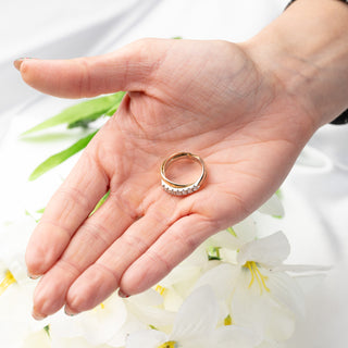 18ct Yellow Gold, Rose and White Diamond Set Crossover Band
