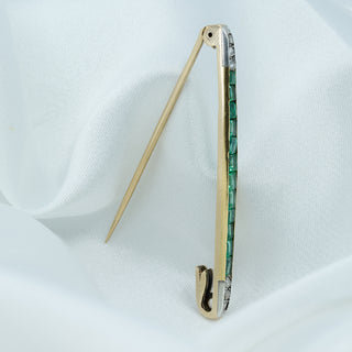 Late Victorian 15ct Gold Natural Emerald & Old-Cut Diamond Bar Brooch – 50mm – 3.6g