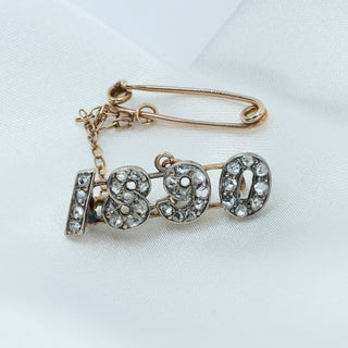 Victorian 9ct Gold & Old Mine-Cut Diamond “1890” Brooch – 25mm – 3g