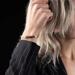 18ct Yellow Gold Diamond And Ruby Designer Style Bangle