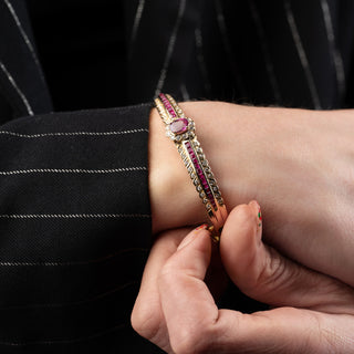 18ct Yellow Gold Diamond And Ruby Designer Style Bangle