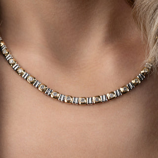 18ct Yellow & White Gold 4.7ct Diamond Tennis Necklace, Bracelet & Earrings Set