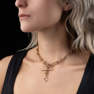 Antique 9ct Rose Gold Double Albert Watch Chain Necklace - 14.25” - 62g