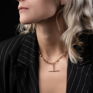 Antique 9ct Rose Gold Tulip Knot and Bar Link Double Albert Chain Necklace