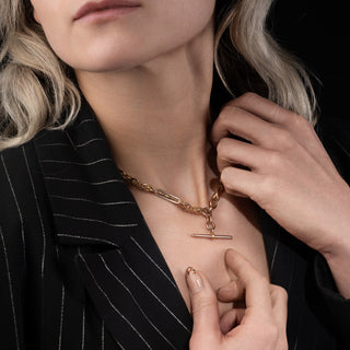 Antique 9ct Rose Gold Tulip Knot and Bar Link Double Albert Chain Necklace