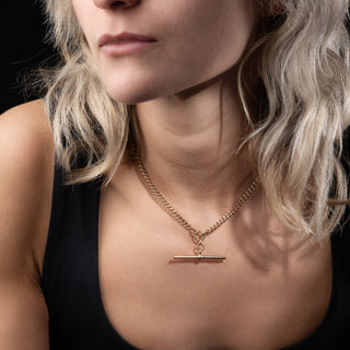 Edwardian 9ct Rose Gold Double Albert Chain T-Bar Necklace