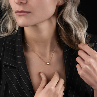18ct Yellow Gold 0.75ct Old Cut Diamond Rub Over Pendant Two Tone Snake Chain Necklace