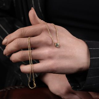 18ct Yellow Gold 0.75ct Old Cut Diamond Rub Over Pendant Two Tone Snake Chain Necklace