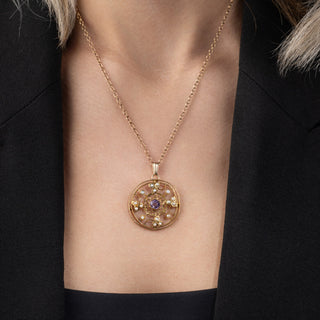 Edwardian 9ct Gold Purple Glass And Pearl Pendant Necklace