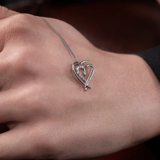 Modern 9ct White Gold Diamond Double Heart Pendant Necklace
