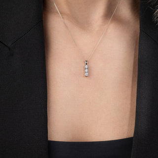 9ct White Gold Diamond Three Stone Tiered Pendant Necklace 18 Inches