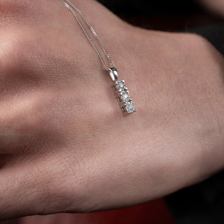 9ct White Gold Diamond Three Stone Tiered Pendant Necklace 18 Inches